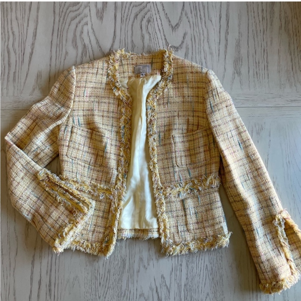 Yellow Tweed Women's Jacket Size 6 - Picture 8 of 9